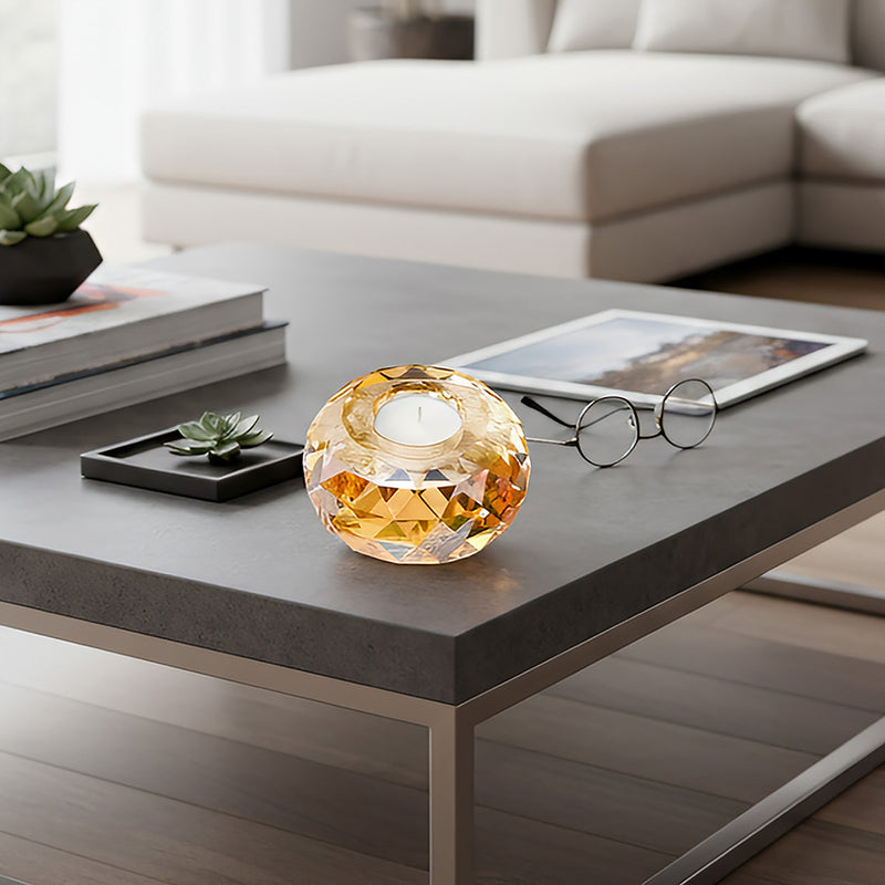 ANYDECO Candle Holder Champagne K9 Crystal Glass Tealight Geometric Tabletop Home Decor