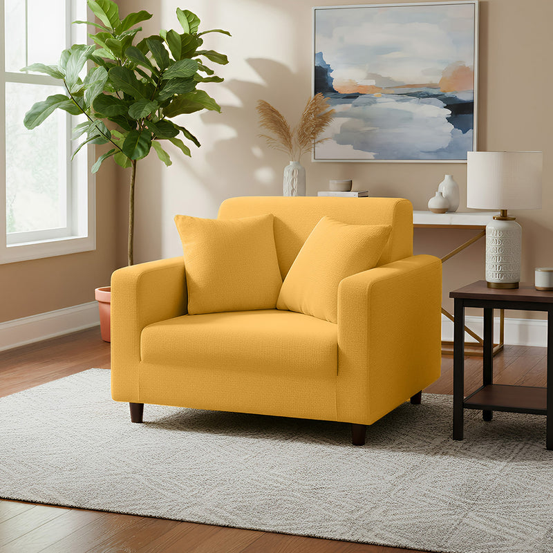 Anyhouz 1 Seater Sofa Cover Plain Yellow Style and Protection For Living Room Sofa Chair Elastic Stretchable Slipcover