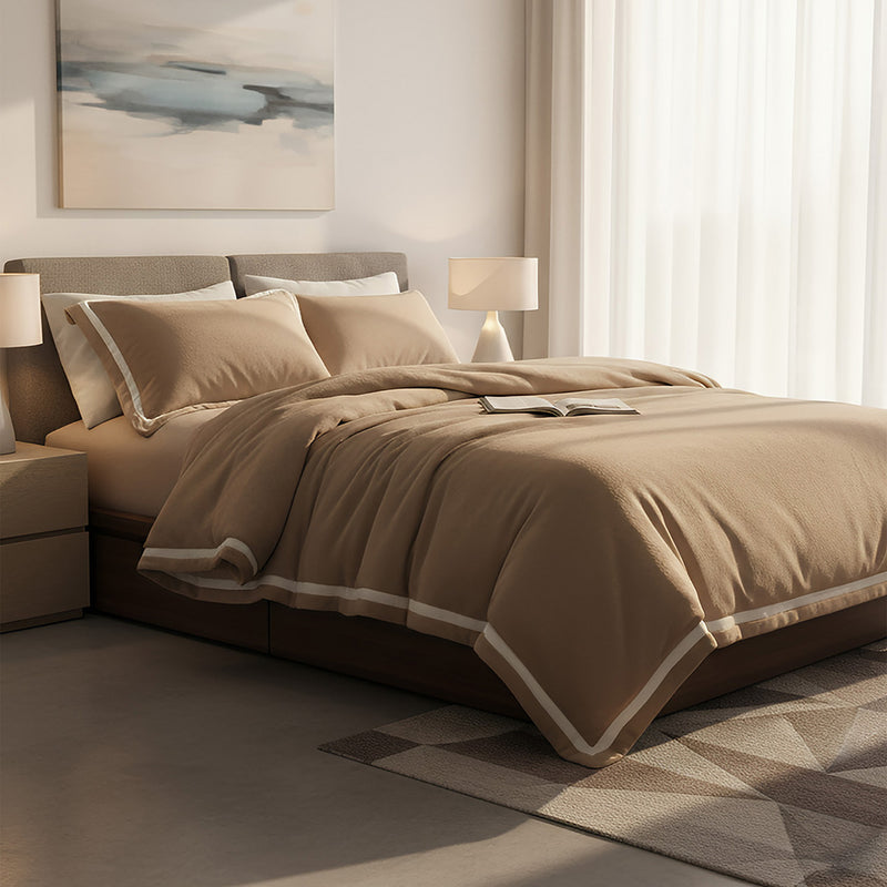 Anycozy Duvet Cover Set Plain Coffee Fitted Bed Sheet Ultra Soft Cozy Fluffy Bedding Collection