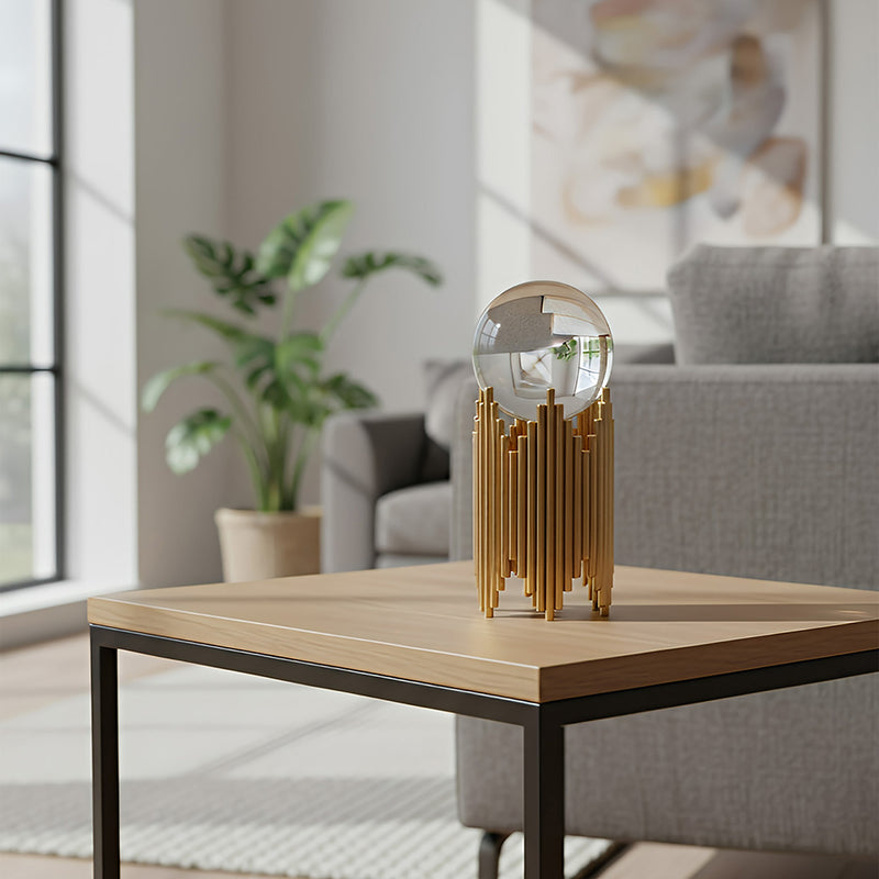 ANYHOUZ 16cm Luxury Gold Metal Crystal Ball Tabletop Home Decor Modern Art Living Room Display House Decorative Crafts Metal Ornaments