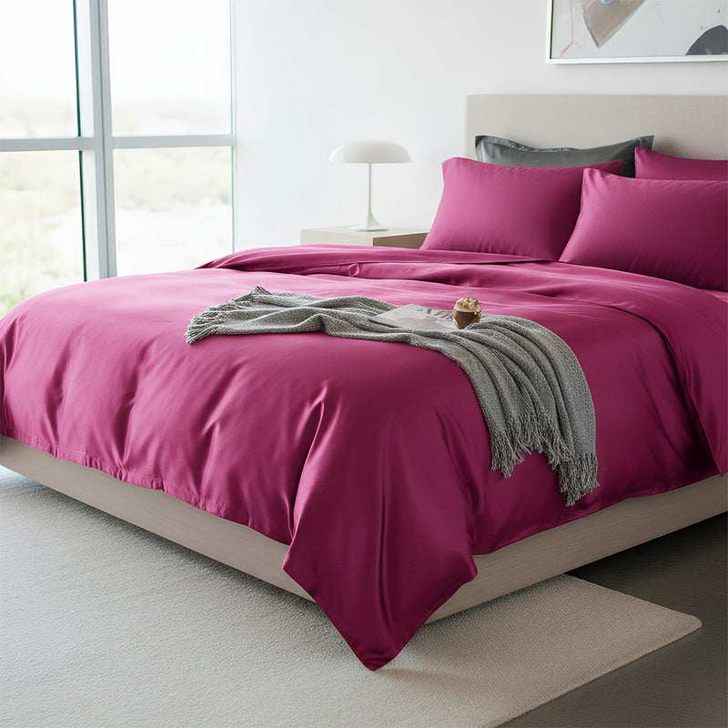 Anycozy Beddings Magenta AU EU King Size 3 Pc High End Satin Smooth Duvet Cover Set Luxury Polyester Silky Soft Cozy Bedding Set