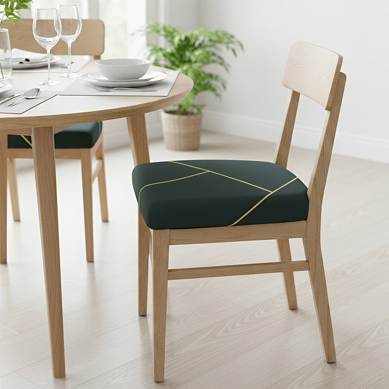 Anyseat Dark Green Gold Linear Print Chair Cover – Stretch Washable Removable Seat Cover for Dining & Kitchen