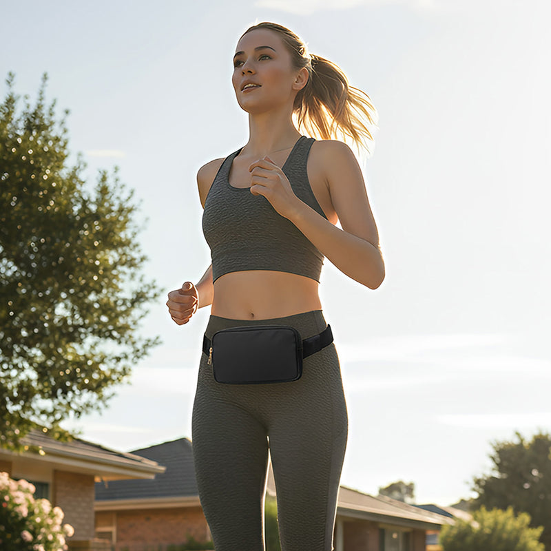 Anypack Waist Bag Black Dual Zipper Crossbobdy Belt Bag with Adjustable Strap