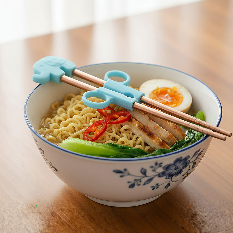 Anygleam Blue Red Rainbow Elephant Chopsticks – 1 Pair | Reusable Stainless Steel Cartoon Kids Utensils