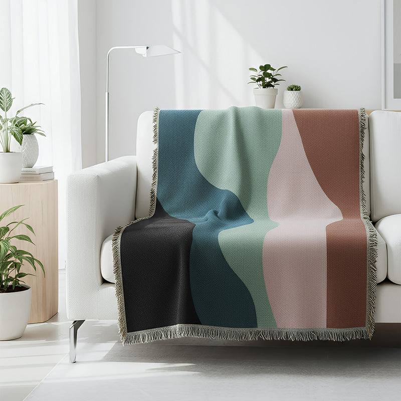 Anycozy Faux Cashmere Throw Blanket – Abstract Rainbow Wave Pattern Sofa Cover with Tassels, Soft Home Decor Accent