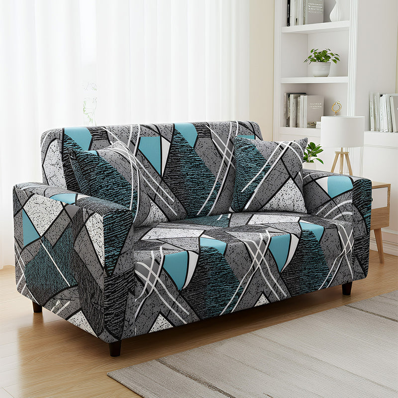 Anyseat 2-Seater Sofa Cover – Dark Grey Geometric Style Slipcover for Living Room Chair Protection