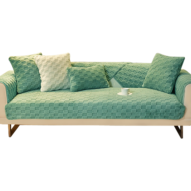 Anyseat Sofa Towel Super Soft Green Velvet Plush Non-slip Sectional Sofa Covers for Living Room Thick L-shape Couch Covers