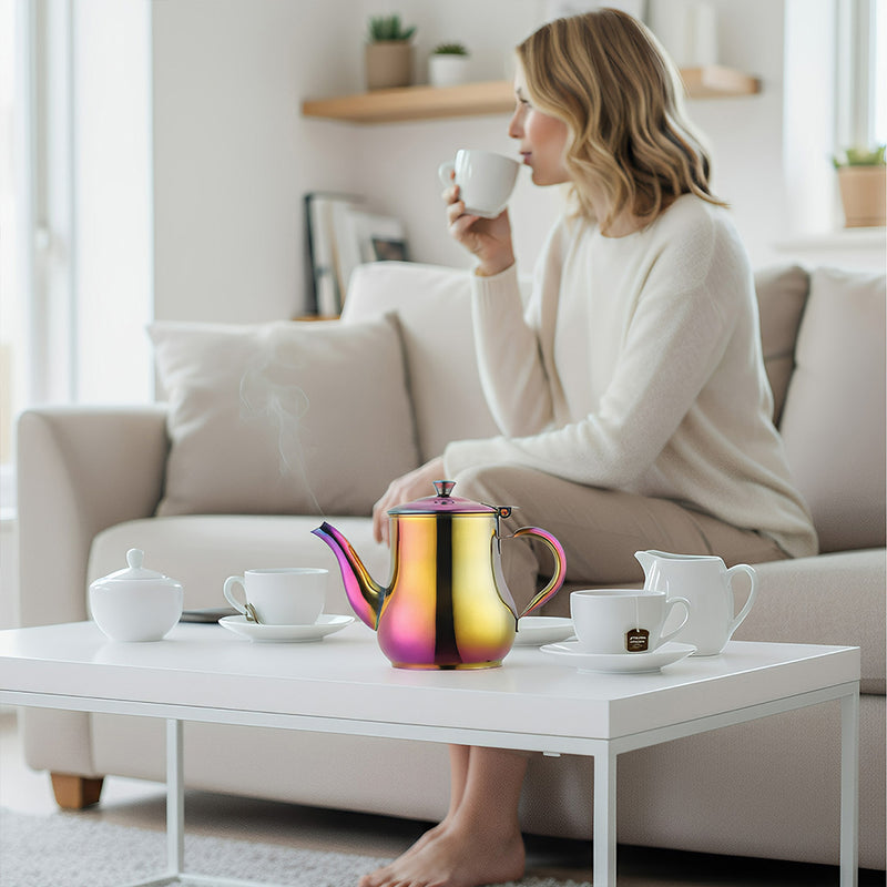 Anygleam Pink Rainbow Stainless Steel Teapot with Filter – Multi-Purpose Kettle for Coffee, Tea, Oil & Seasonings