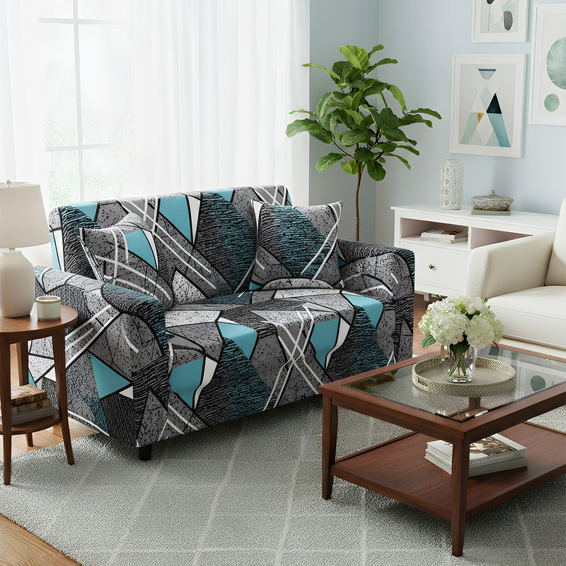 Anyseat 2-Seater Sofa Cover – Dark Grey Geometric Style Slipcover for Living Room Chair Protection