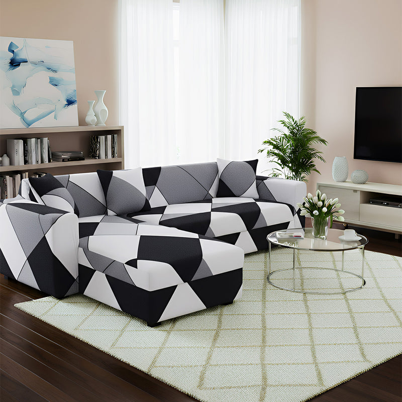 Anyseat 4-Seater Sofa Cover – Black White Geometric Style Slipcover for Living Room Chair Protection