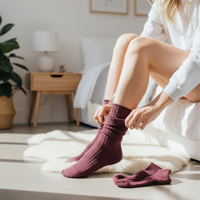 Anyfootwear 5 Pairs One Size 36-43 Purple Retro Long Knitted Socks Cotton Autumn Winter Solid Color Women Student Girls