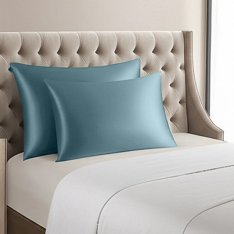 ANYHOUZ Pillowcase 51x66cm Blue Gray Set with Eye Mask Natural Mulberry Silk for Comfortable and Relaxing Home Bed