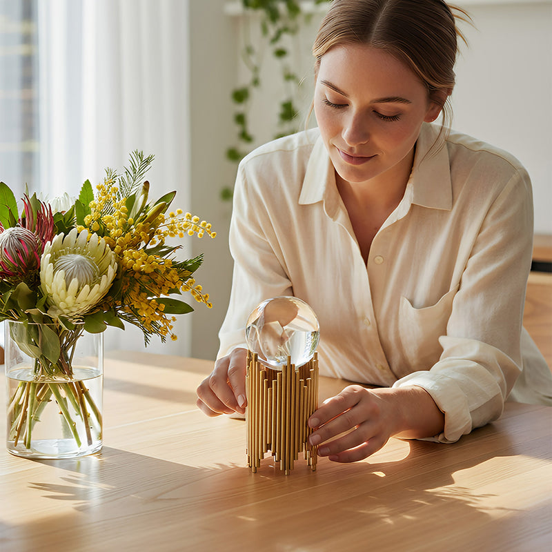 ANYHOUZ 16cm Luxury Gold Metal Crystal Ball Tabletop Home Decor Modern Art Living Room Display House Decorative Crafts Metal Ornaments