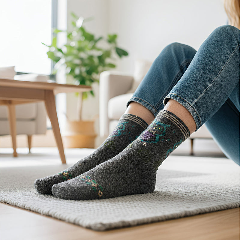Anyfootwear 5 Pairs Size 35-40 Mixed Color Owl Cartoon Fashion Socks High Quality Woollen Stockings Foot Wear