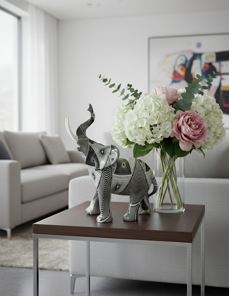 ANYDECO Figurine Hypnotic Opt Art Large Graffiti Elephant Sculpture Nordic Resin Statue Decor