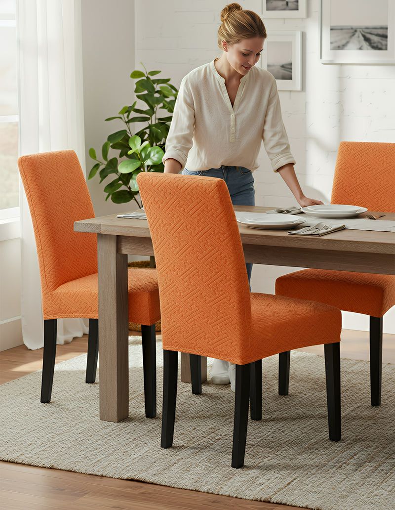 Anyseat Orange Puzzle Chair Cover – Elastic Anti‑Dirt Design for Dining, Kitchen, Wedding, Hotel & Banquet Use