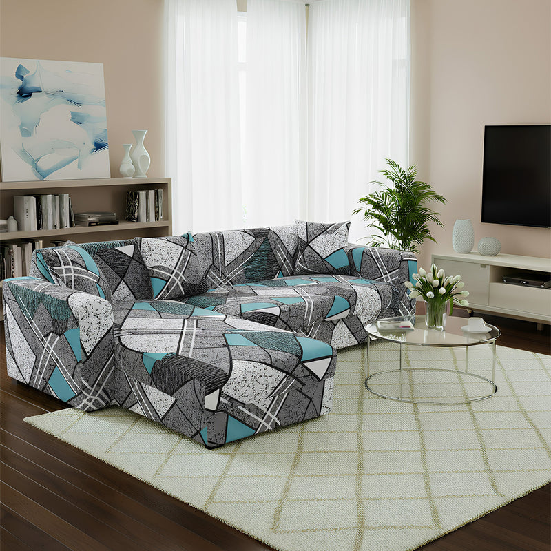 Anyseat 4-Seater Sofa Cover – Dark Grey Geometric Style Slipcover for Living Room Chair Protection
