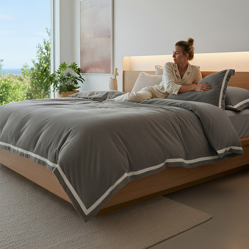 Anycozy Duvet Cover Set Plain Grey Flat Bed Sheet Cozy Fluffy Ultra Soft Velvet Bedding Comforter