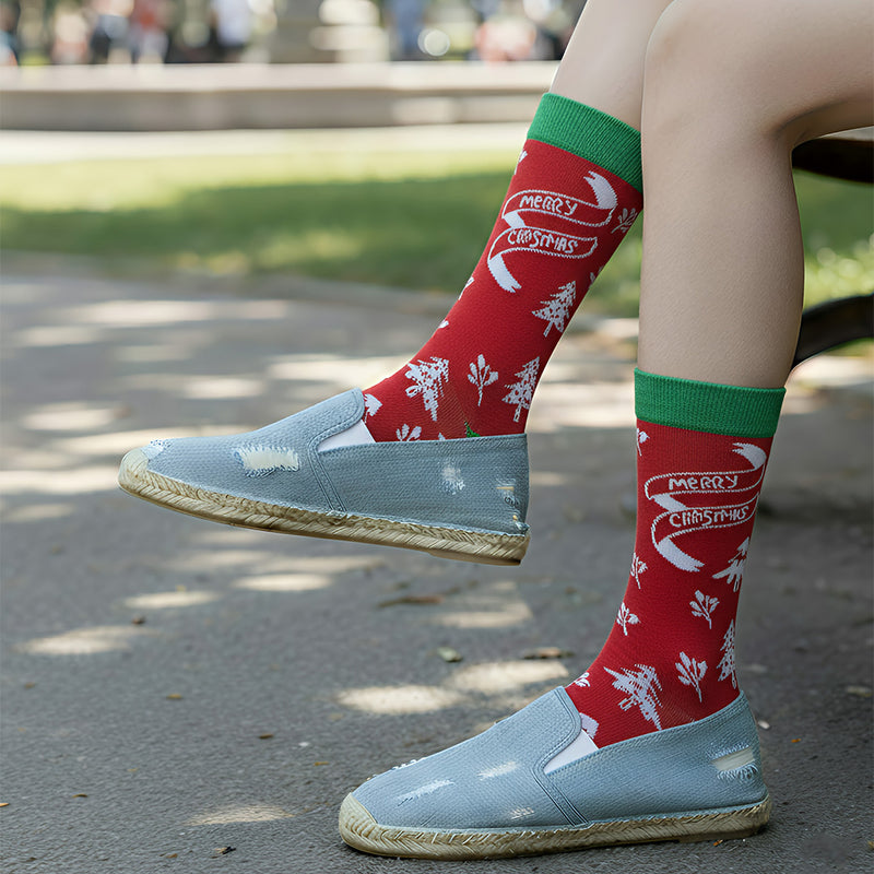 Anyfootwear 5 Pairs One Size 5-11 Mixed Color Set Christmas Socks Cotton Fashion Nature Woman Skateboard Oil Paitiing