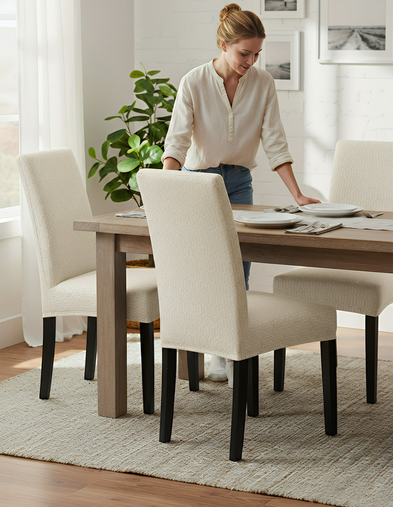 Anyseat Beige Wavey Lines Design Chair Cover – Elastic Anti‑Dirt Design for Dining, Kitchen, Wedding, Hotel & Banquet Use