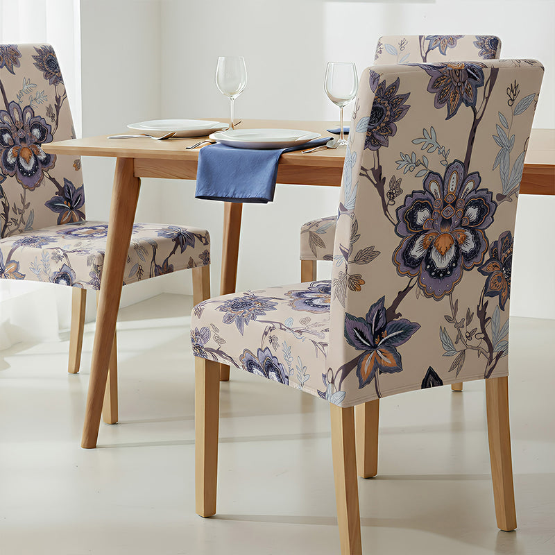 Anyseat Beige Floral Pattern Print Elastic Chair Cover – Plain Dining Slipcover & Home Décor