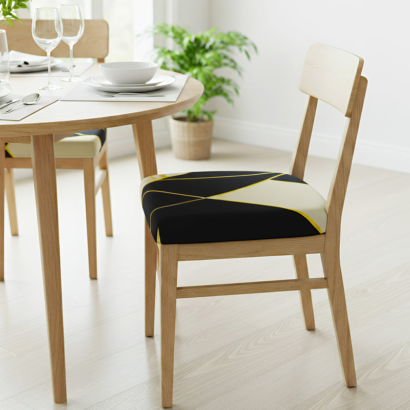 Anyseat Black and White Gold Linear Print Chair Cover – Stretch Washable Removable Seat Cover for Dining & Kitchen