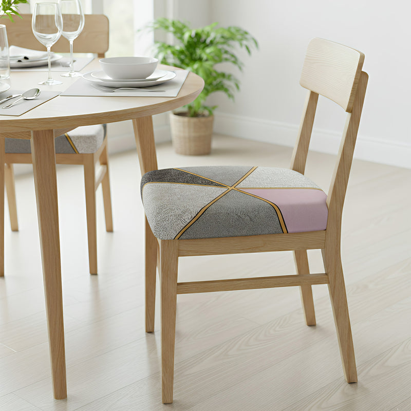 Anyseat Grey and Pink with Gold Linear Print Chair Cover – Stretch Washable Removable Seat Cover for Dining & Kitchen