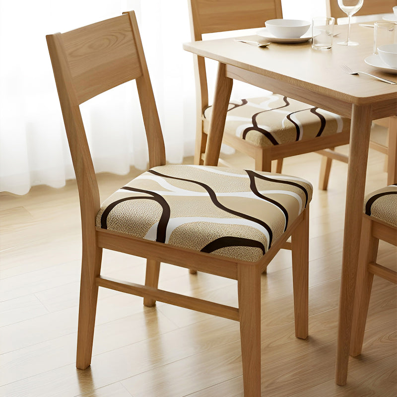 Anyseat Light Beige Brown White Print Chair Cover – Stretch Washable Removable Seat Cover for Dining & Kitchen