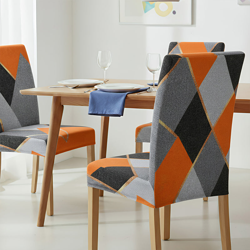 Anyseat Orange Gray Geometric Pattern Print Elastic Chair Cover – Plain Dining Slipcover & Home Décor