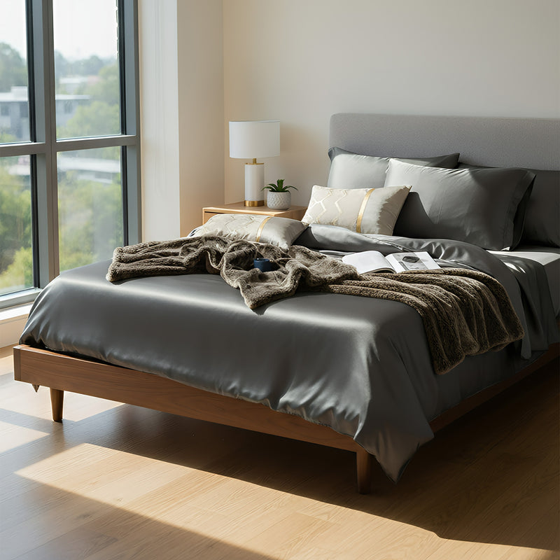 Anycozy Bed Sheet Deep Grey Light Grey Ultra Soft Luxury Egyptian Cotton Bedding Cover UK King Size 4 Pcs Bed Set