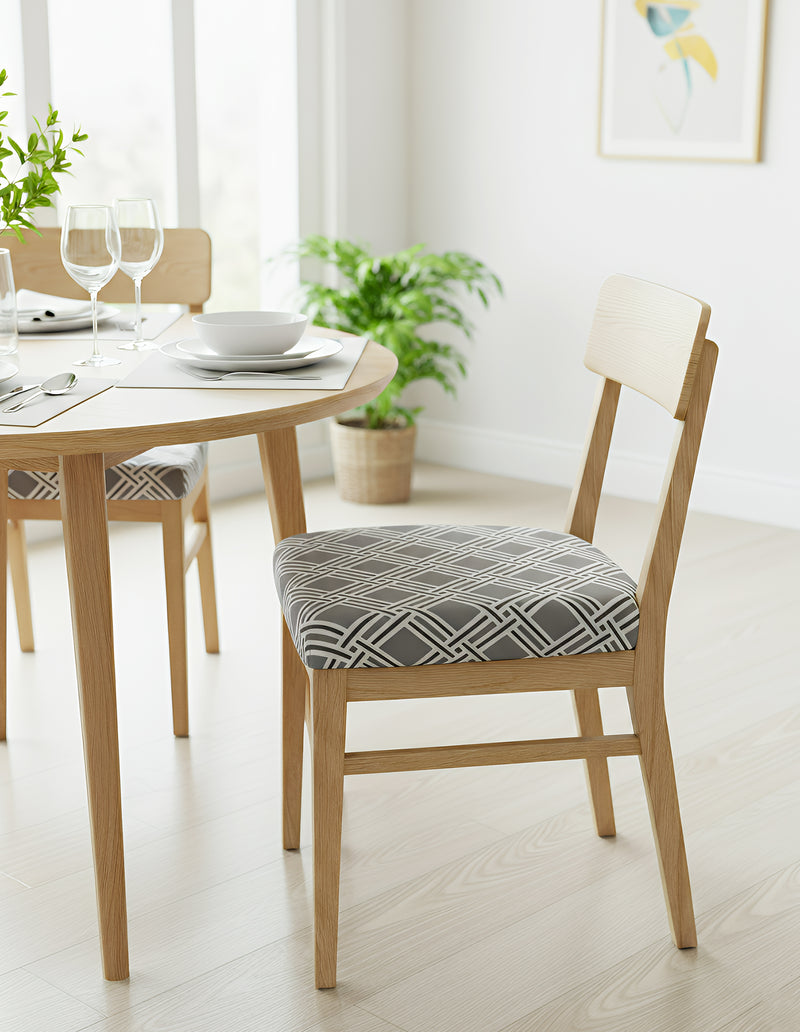 Anyseat Grey White Macro Knitted Design Print Chair Cover – Stretch Washable Removable Seat Cover for Dining & Kitchen