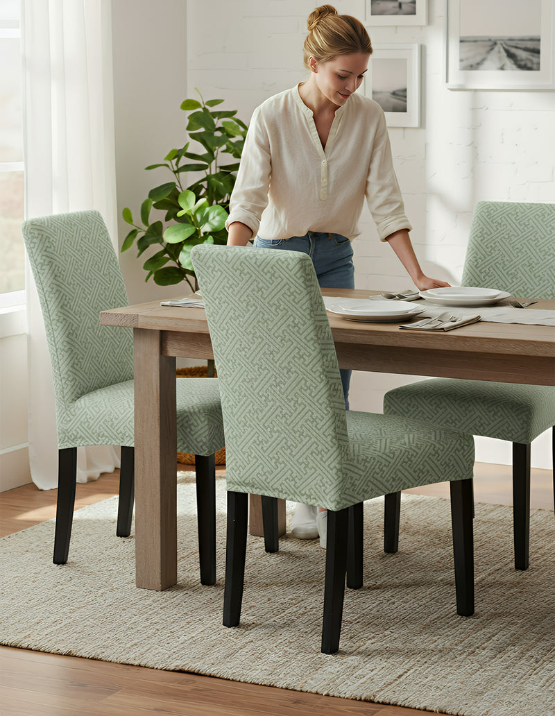 Anyseat Cypress Green Puzzle Design Chair Cover – Elastic Anti‑Dirt Design for Dining, Kitchen, Wedding, Hotel & Banquet Use