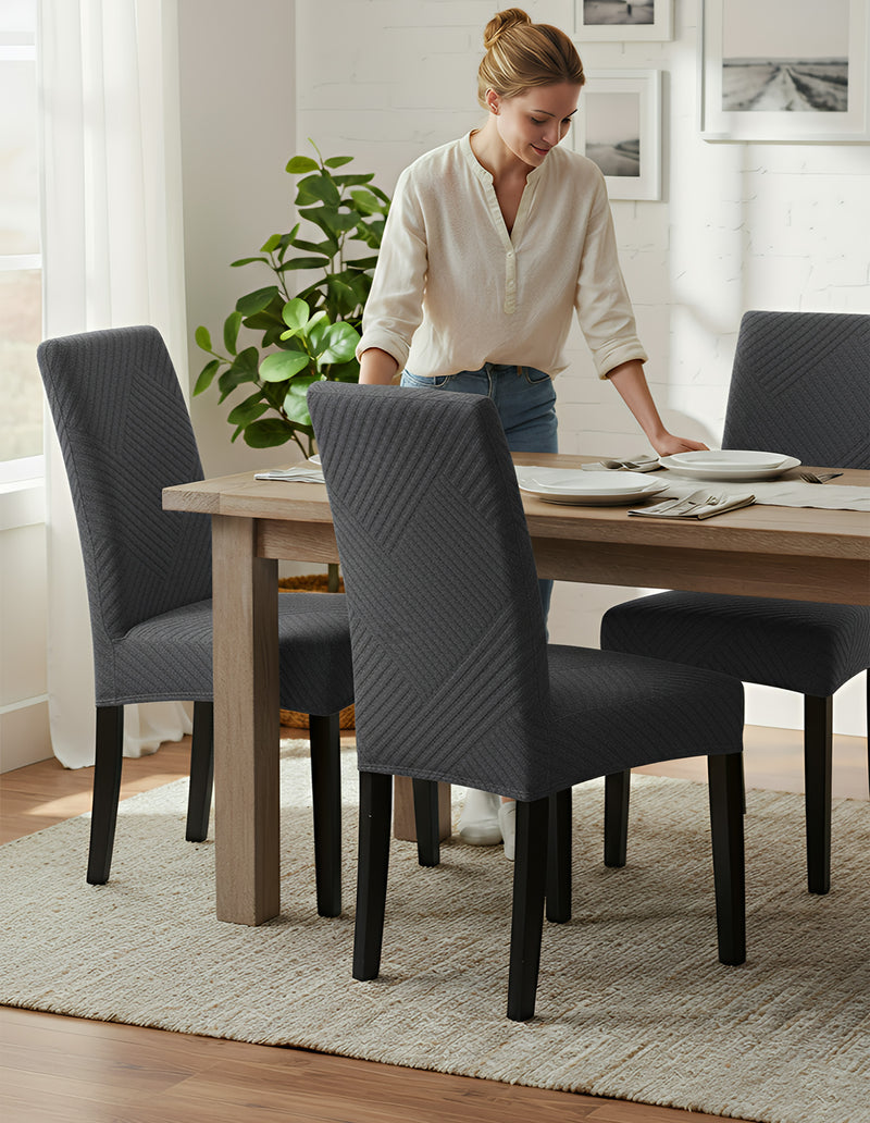 Anyseat Dark Grey Knitted Chair Cover – Elastic Anti‑Dirt Design for Dining, Kitchen, Wedding, Hotel & Banquet Use