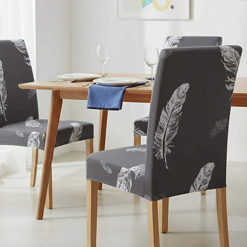 Anyseat Dark Gray Leaf Print Elastic Chair Cover – Plain Dining Slipcover & Home Décor