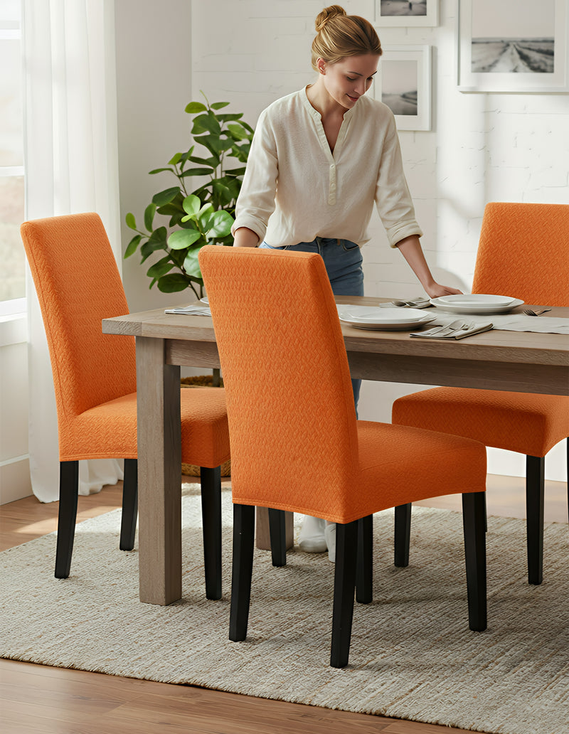 Anyseat Orange Knitted Chair Cover – Elastic Anti‑Dirt Design for Dining, Kitchen, Wedding, Hotel & Banquet Use