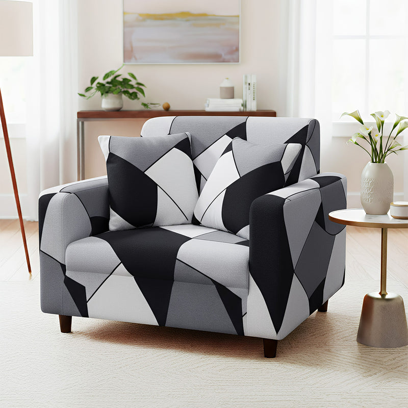 Anyseat 1-Seater Sofa Cover – Black White Geometric Style Slipcover for Living Room Chair Protection