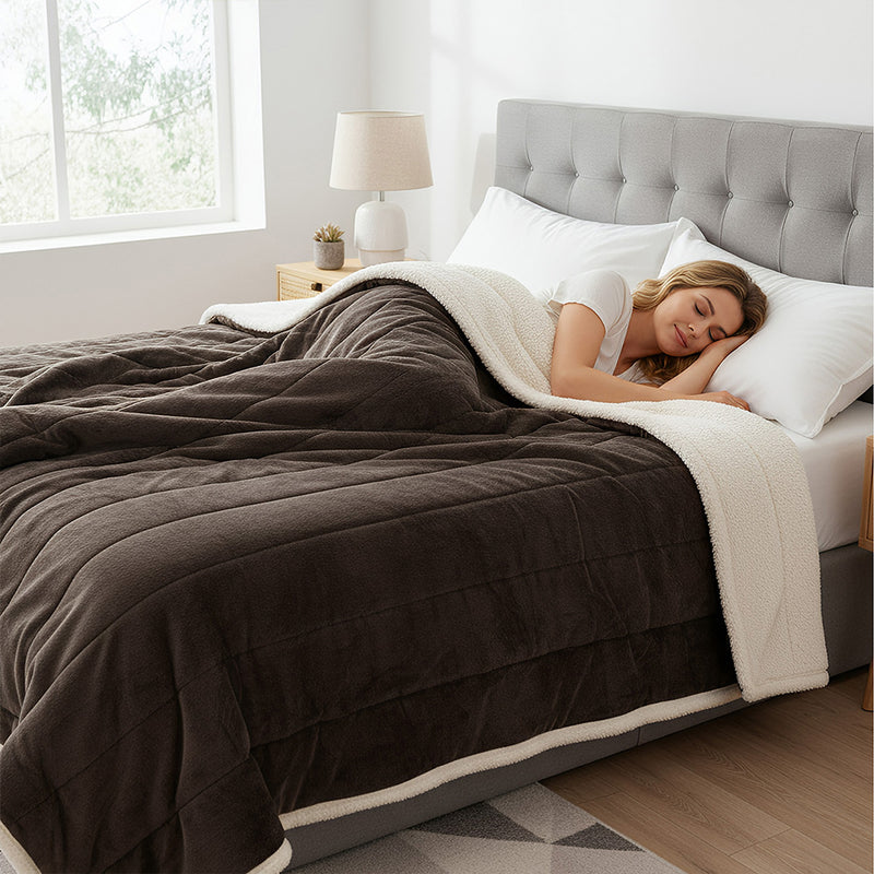 Anycozy Dark Brown Fleece Blanket Warm 3-Layer Flannel Quilt 120x200cm