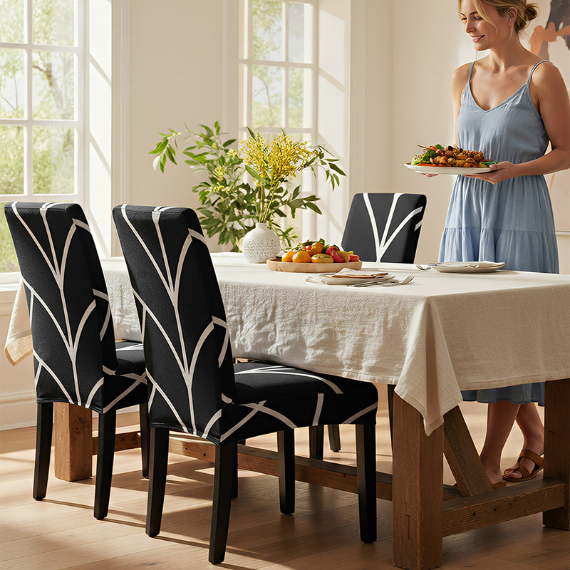 Anyseat Black with Linear Design Chair Cover – Elastic Slipcover with Anti‑Dirt Protection for Dining Room, Kitchen, Wedding, Hotel, Banquet & Restaurant
