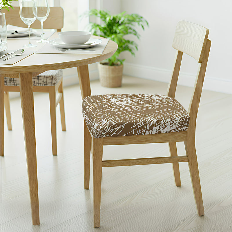 Anyseat Brown White Crack Linear Design Print Chair Cover – Stretch Washable Removable Seat Cover for Dining & Kitchen