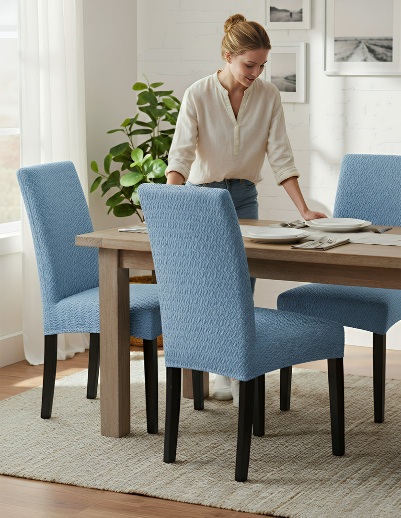 Anyseat Blue Knitted Chair Cover – Elastic Anti‑Dirt Design for Dining, Kitchen, Wedding, Hotel & Banquet Use