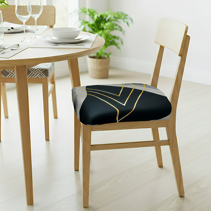 Anyseat Black and White Gold Triangular Chair Cover – Stretch Washable Removable Seat Cover for Dining & Kitchen