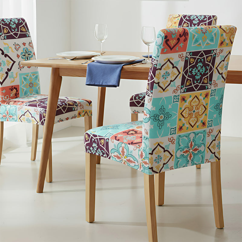 Anyseat White Floral Print Pattern Print Elastic Chair Cover – Plain Dining Slipcover & Home Décor