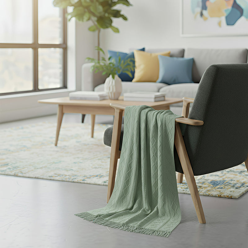 Anycozy Gray Faux Cashmere Throw Blanket Diamond Knit 130x230cm