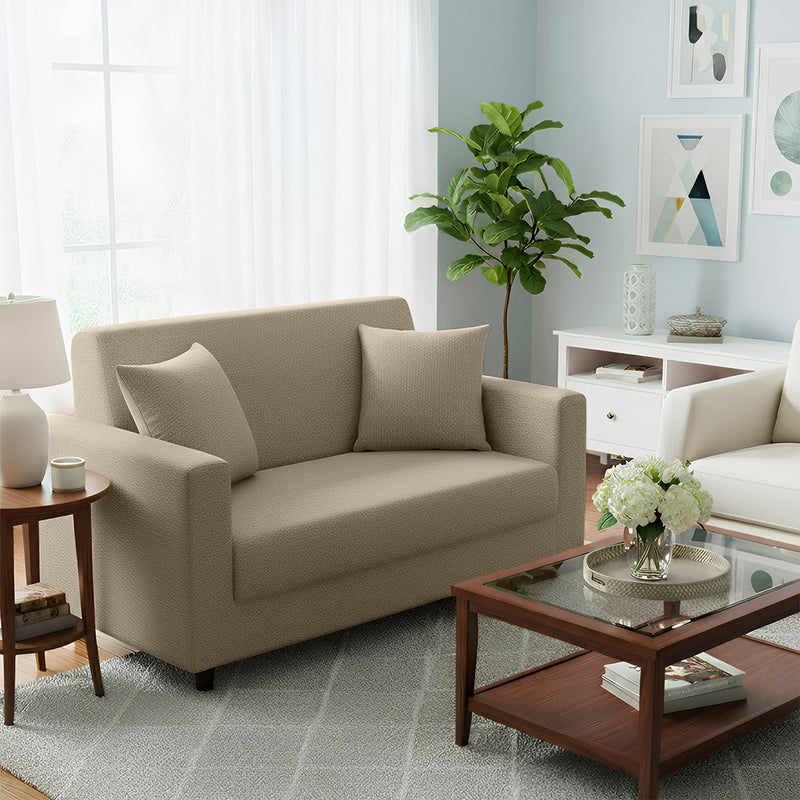 Anyhouz 2 Seater Sofa Cover Plain Beige Style and Protection For Living Room Sofa Chair Elastic Stretchable Slipcover