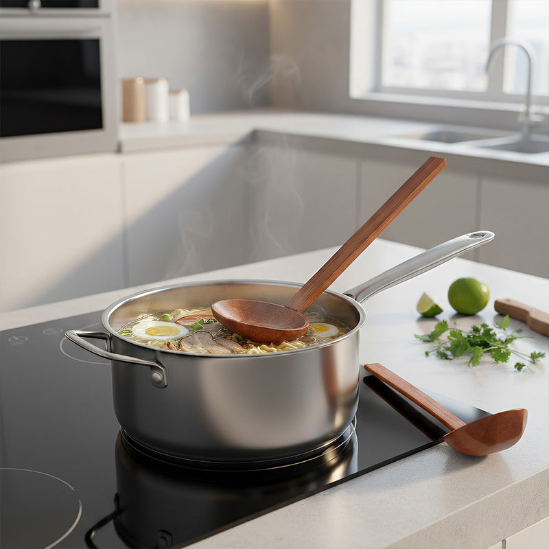 Anygleam Brown 2pcs Wooden Ladle  Food Kitchen Tableware