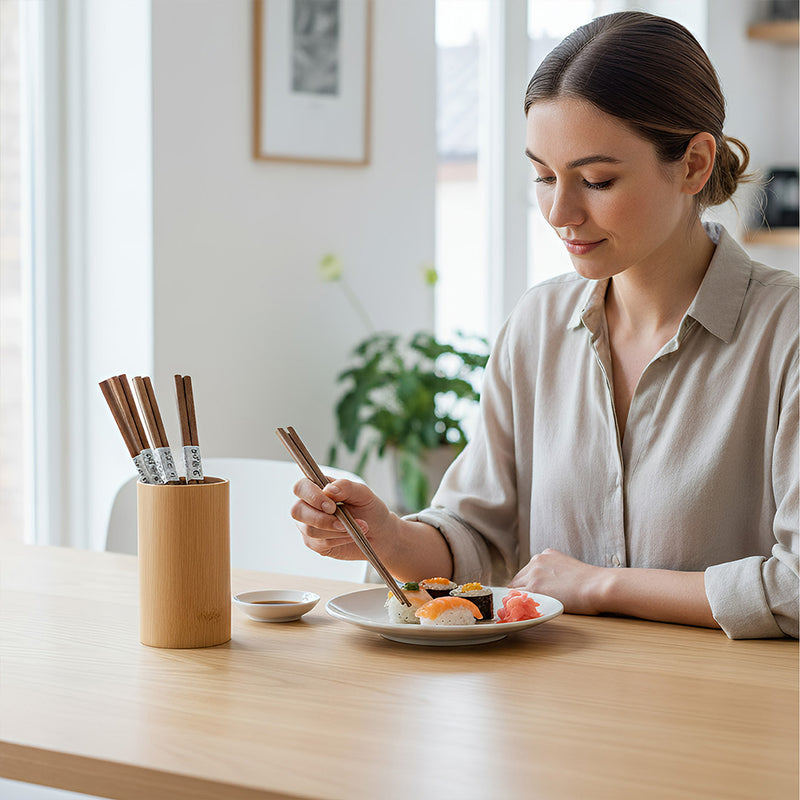 Anygleam Natural Wood Color 5pairs Wooden Sushi Chopsticks Reusable Kitchen Tableware
