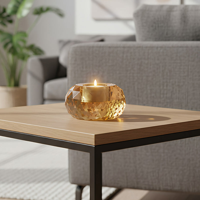ANYDECO Candle Holder Champagne K9 Crystal Glass Tealight Geometric Tabletop Home Decor