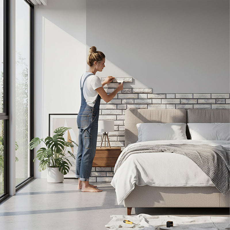 ANYHOUZ 10pcs Vinyl Wall Tile Stone Layered Pattern Waterproof