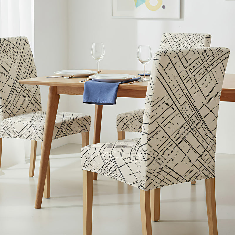 Anyseat Beige with Black Sketch Print Elastic Chair Cover – Plain Dining Slipcover & Home Décor