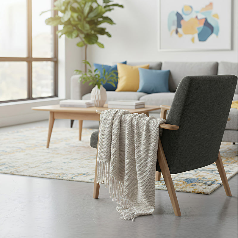 Anycozy White Knitted Waffle Throw Blanket Tassel 130x230cm